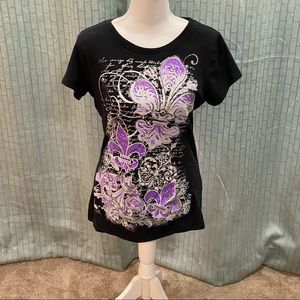 Ransom short sleeve, black & purple glittery shirt